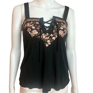 American Eagle Outfitters Black Embroidered Tank Top